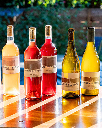 Colorful bottles of Donkey & Goat wine