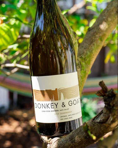 Bottle of Donkey & Goat wine in tree