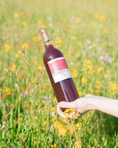 Skinny Dip Grenache being held in field of flowers