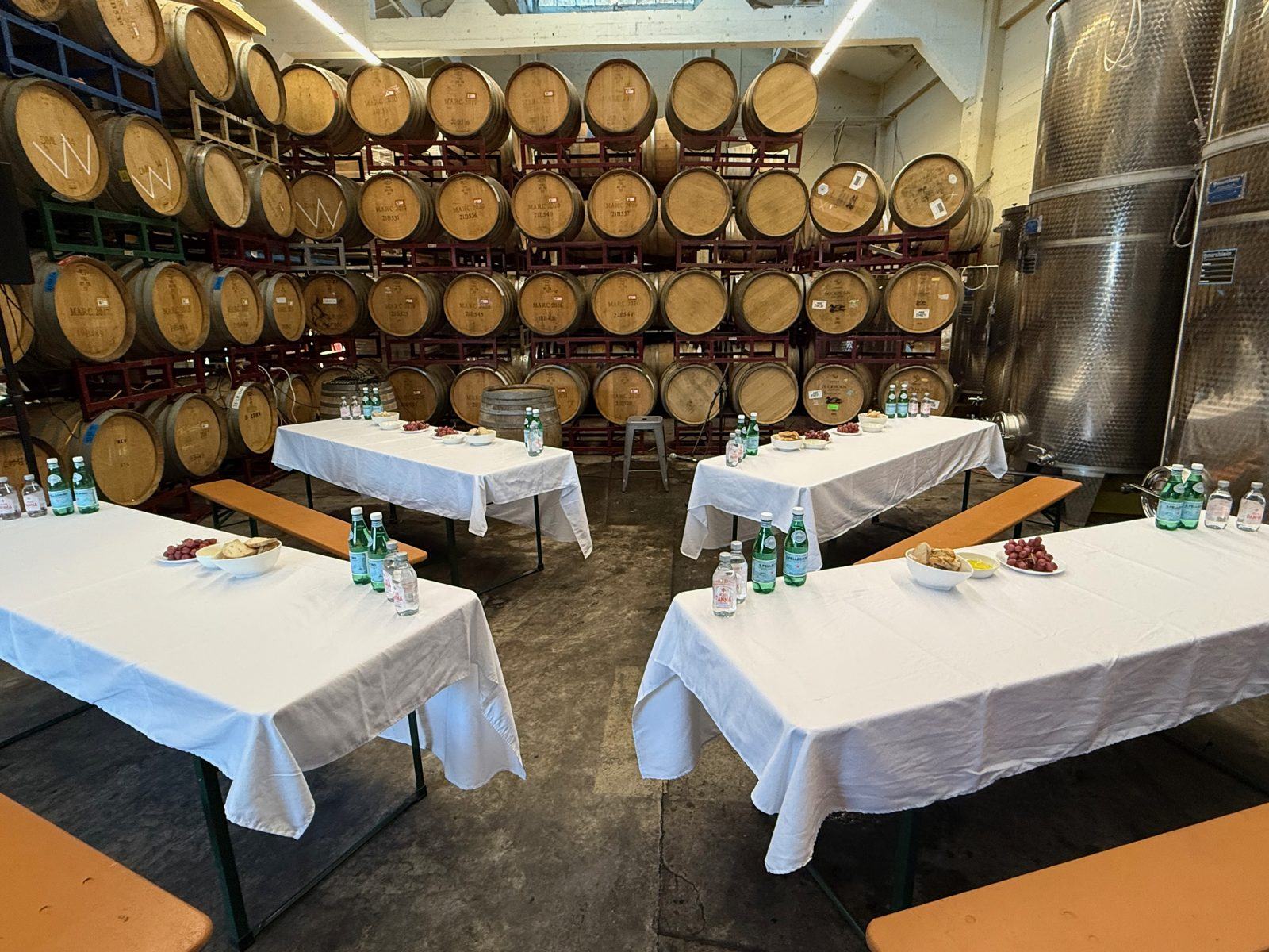Barrel room set for dinner