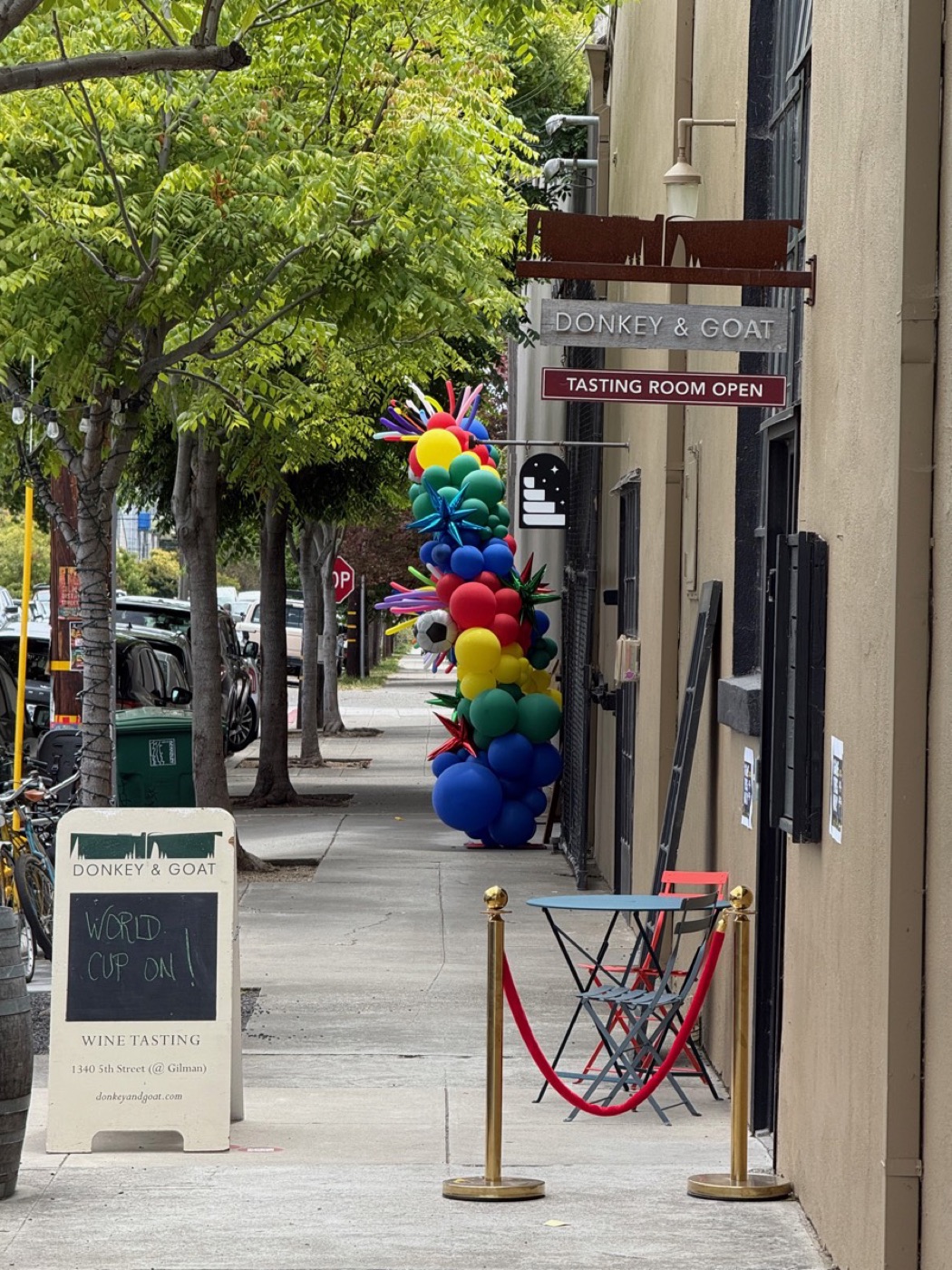 The Donkey & Goat sign on the 5th Street sidewalk